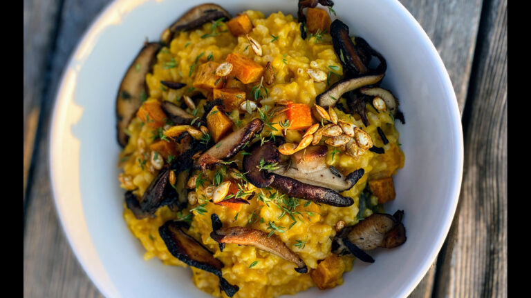 Winter Squash Risotto with Alpine Cheese and Sauteed Shiitake Mushrooms