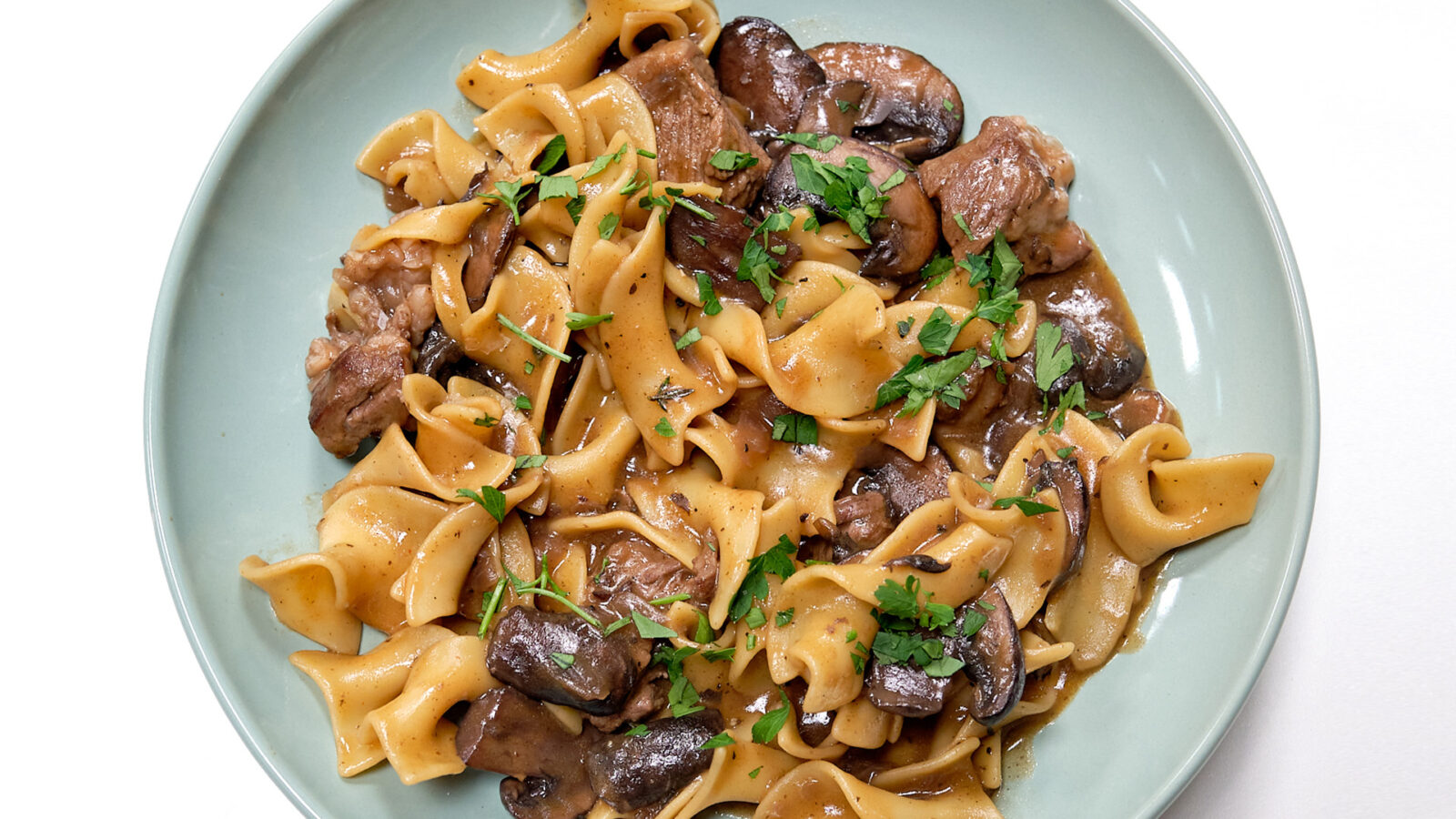 Recipe for Steak and Mushrooms over Egg Noodles PBS Food